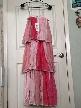 🎠Lemlem Pink & Rose Tiered Maxi Dress with Adjustable Straps🎠